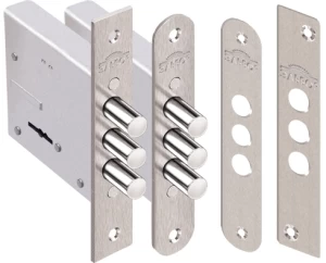 Замок врезной Кремень 1.04.04.К никель, сува., 3 риг., зап. планка, лиц. планка закругл.