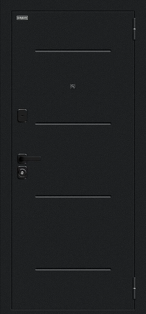 Входная дверь Техно/SBlack Букле черное/White Silk BR6200 внешняя сторона